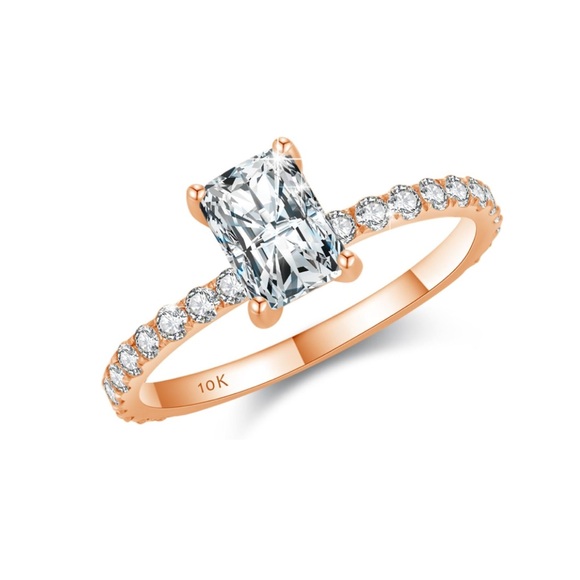 *FLASH SALE* Radiant 10k Solid 1 CT Diamond Moissanite Halo Ring - Picture 2 of 7